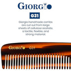 Giorgio G31 Fine Tooth and Wide Tooth Hair Comb, Styling Comb, Grooming Hair Combs for Women, Mens Beard Care Combs for Detangling and Styling - Handmade Saw-Cut and Hand Polished (TortoiseShell)