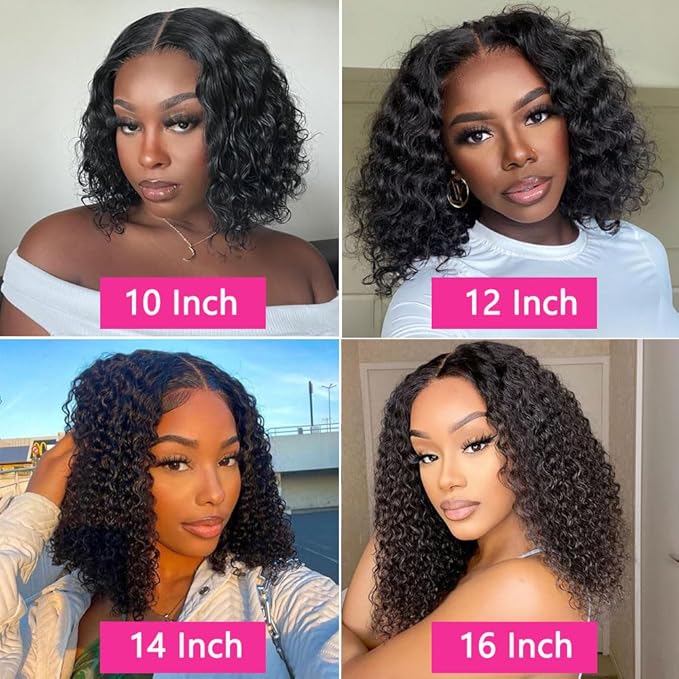 GOLFMAX 16 Inch Glueless Wigs Human Hair Pre Plucked Pre Cut Curly Bob Wig Human Hair Wear And Go Glueless Wigs 4x4 Lace Closure Short Human Hair Wig