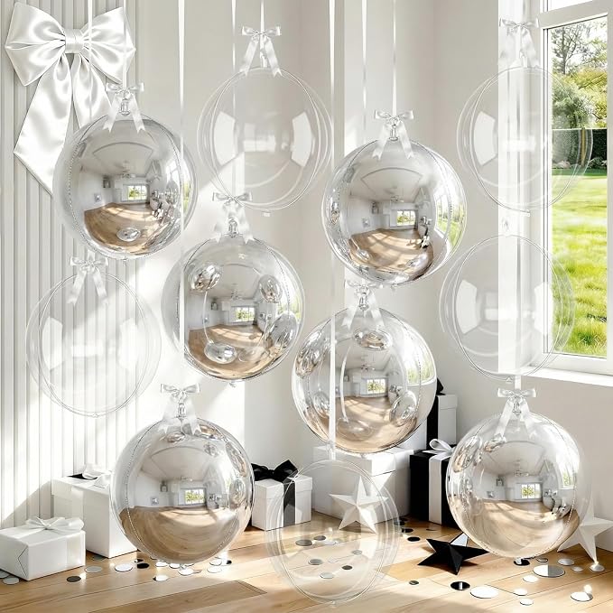 8 Pcs Silver Balloons and Clear Round Foil Balloons 22 In Transparent Balloon by Froova
