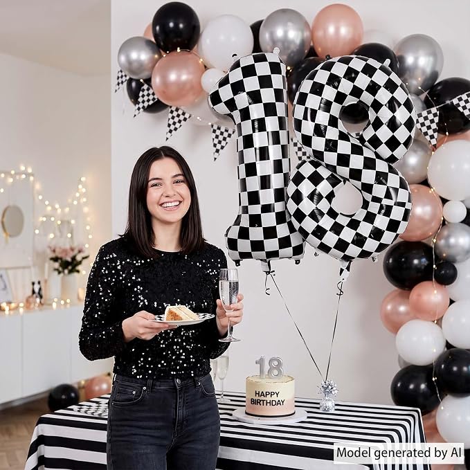 40 Inch Checkered Number 18 Balloon, Large Foil Party Decoration | 40" mylar - Image 5