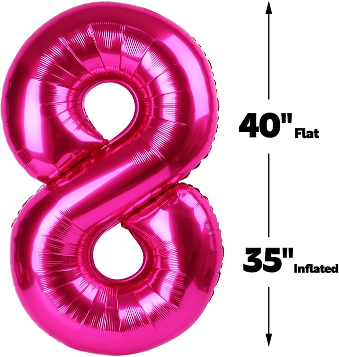 Hot Pink Number 8 Balloon 40 inch, Balloon numbers party supplies, deco photo - Image 2