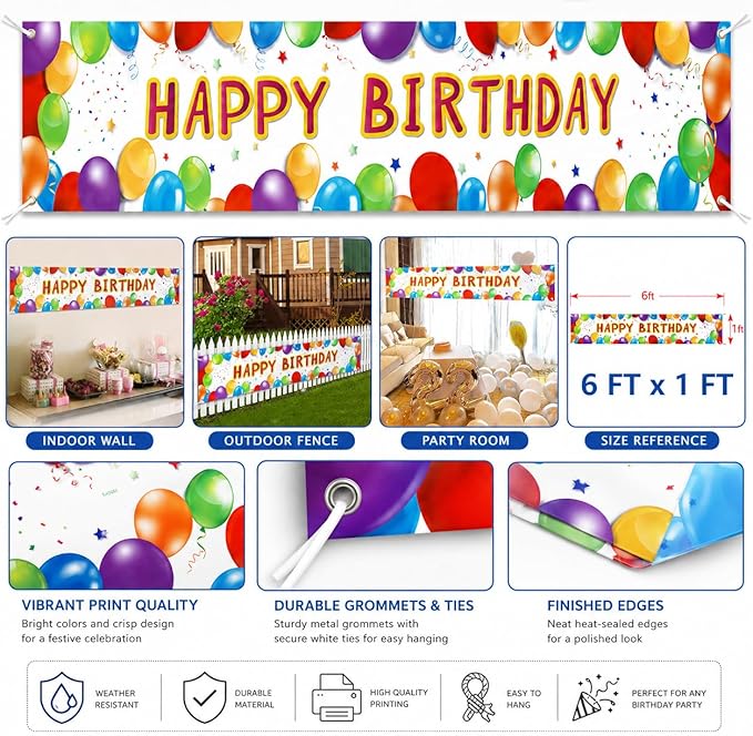 Letjolt Happy Birthday Banner Balloon Sign Huge Party Supplies 6 Feet | - Image 6