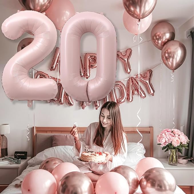 Pastel Pink 20 Balloon Number for Girls, Big Light Blush Pink Foil 2 & 0 Helium - Image 3
