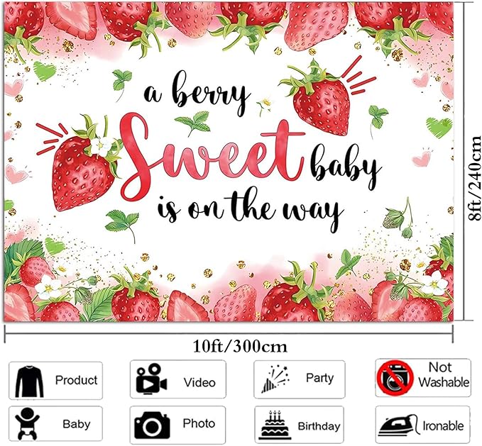 HQM Strawberry Baby Shower Photo Banner Strawberry Girl Baby Shower Newborn - Image 6