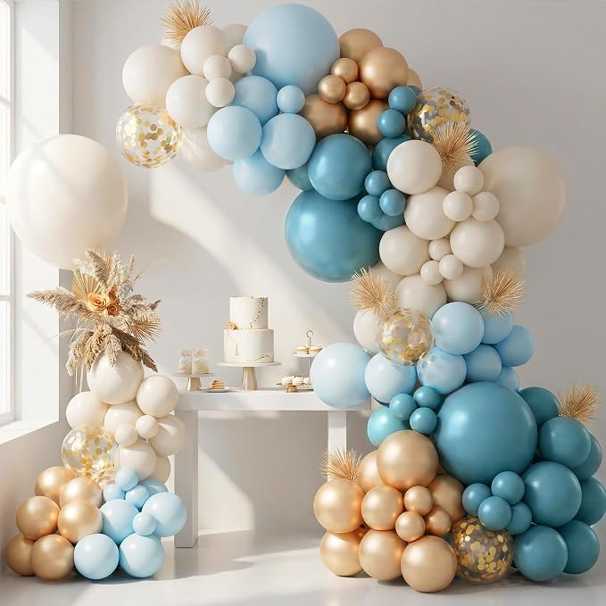 Sea Blue Balloon Garland Arch Kit 151pcs, Dusty Teal Light Blue Cream White - Image 2