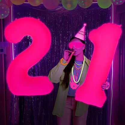 Mega-L Glow in The Dark Party Supplies, 40 Inch Fuchsia Number 9 Balloon | Glow - Image 8