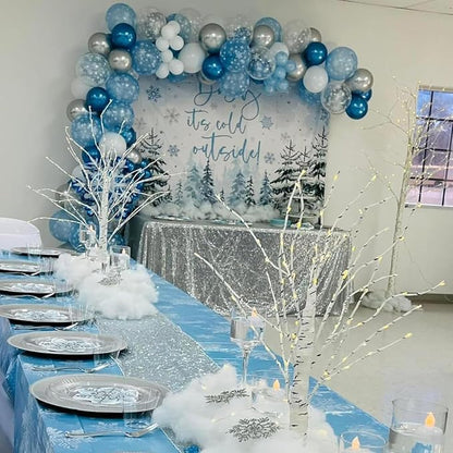 Winter Snowflake Balloons, 12 Pearl Light Baby Blue Silver Latex Balloons - Image 3