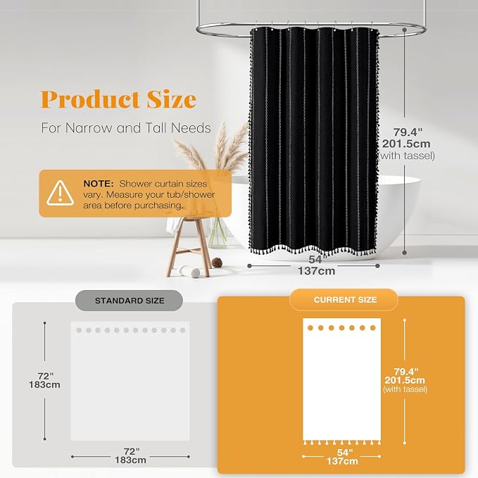 54x78 Boho Farmhouse Linen Heavy Duty Shower Curtain Set, 330GSM Linen Blend - Image 3