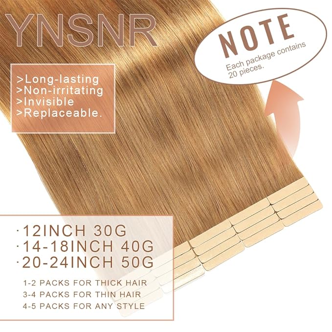 Caramel Blonde Tape in Hair Extensions Real Human Hair 24 Inch Tape for Skin Weft Hair Extension Invisible Tape in Hair Extensions Straight Remy Human Hair for Women 20pcs