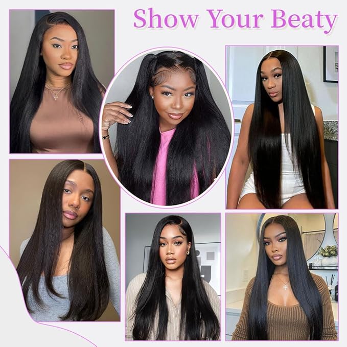 32 Inch 13x6 Lace Front Wigs Human Hair Full Real Virgin Hair Can Last 6-9 Months Life Straight Human Hair Wig 200% Density Soft Silky Smooth HD Lace Frontal Wigs Tangle-Free Natural Black