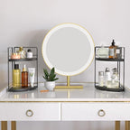 2 Pack Bathroom Counter Organizer,2 Tier Corner Bathroom Counter Organizer,Black Wooden Vanity Organizer for Bathroom Organizers and Skincare Cosmetics Dresser Storage