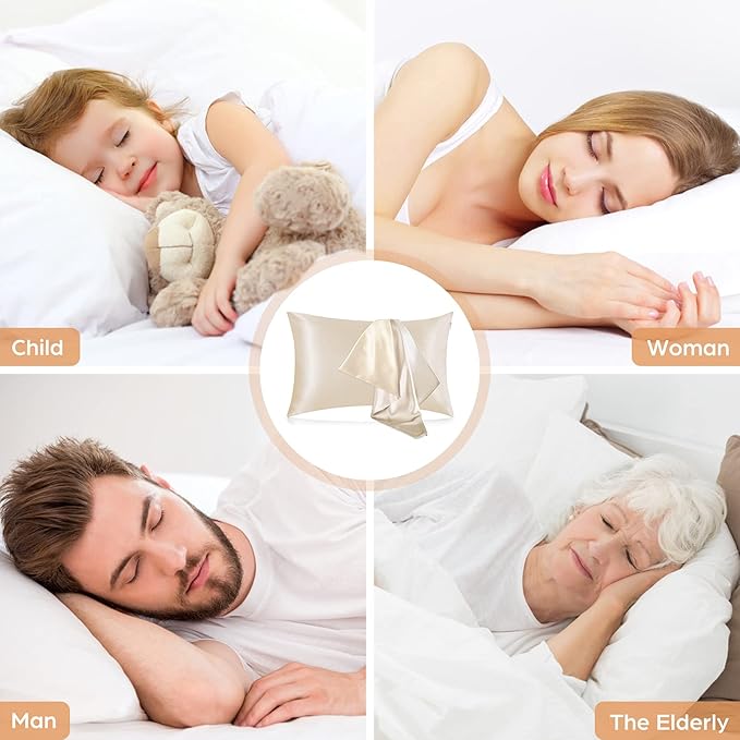 Silk Pillowcase for Hair and Skin, 2 Pack 100% Mulberry Silk Pillowcase 25 Momme, 600 Thread Count, Both Side Pure Silk Pillow Cover with Hidden Zipper (Beige, King 20''×36'')