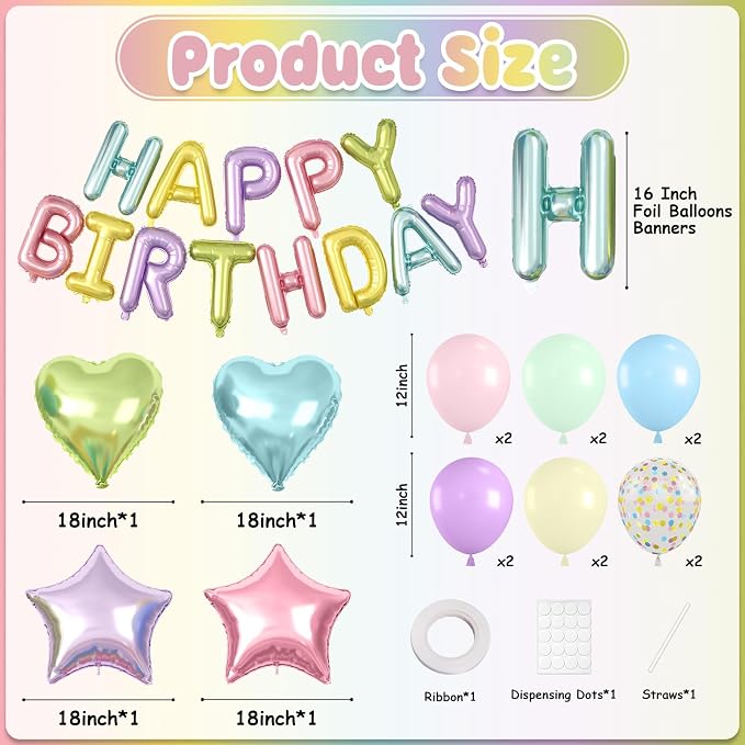 29PC Pastel Happy Birthday Balloon Banner, 16Inch 3D Aluminum Letter Banner Sign - Image 2