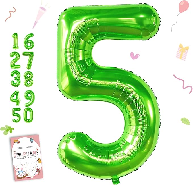 40 inch Number Balloon 0-9 Green Large Number 5 Balloons, Digital Balloons by Smlpuame