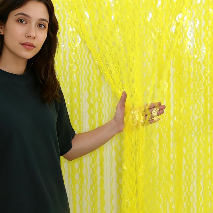 4 Pack Wavy Yellow Foil Curtain Backdrop -3.3 ft x 6.6 ft Gold Tinsel Backdrop - Image 5