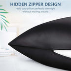 Silk Pillow Cases King Size 100% Mulberry Silk Pillowcase for Hair & Skin 22 Momme Both Sided Grade 6A Silk Cooling Soft Breathable 20 x 36 Inches with Hidden Zipper 1PC, Black
