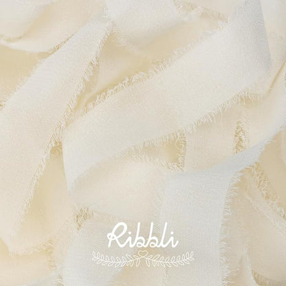 Ribbli Ivory Ribbon 1 Inch x 3 Rolls Total 24 Yards Ivory Handmade Fringe - Image 2