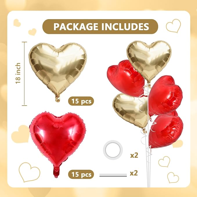 TONIFUL 30Pcs Red Champagne Heart Balloons 18Inch Heart Shape Foil Balloons | - Image 2