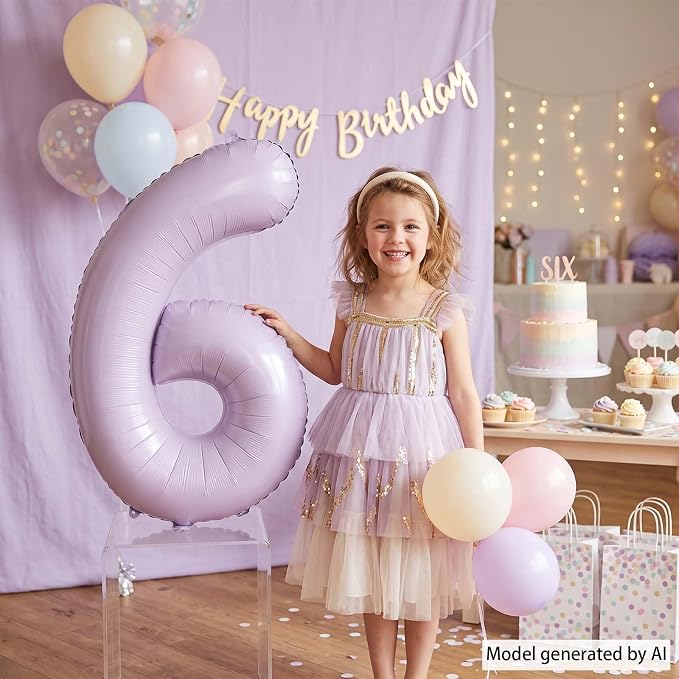 Cream Purple Number 6 Balloon 40 Inch, Foil Digit - Image 6