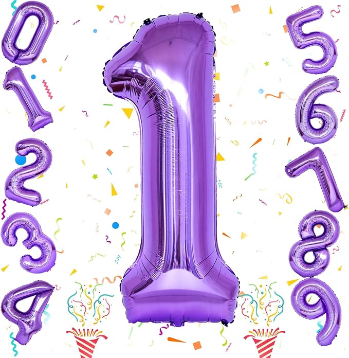 Purple 1 Balloon Number for Girls 1st Girls Birthday, 40 Inch Large Number Foil - Image 8