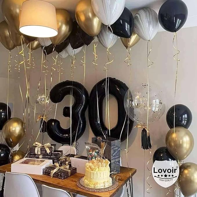 Black 30 Number Balloons, 40 Inch Giant Number 30 Balloons Foil Mylar Helium - Image 4