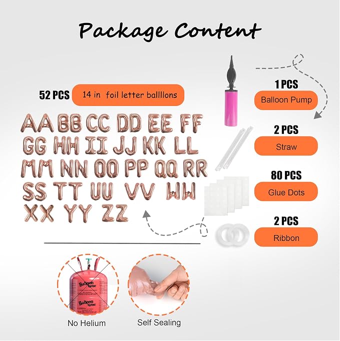 52 pcs Rose Gold Foil Letter Balloons - Image 2
