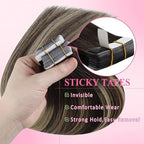 YoungSee Tape in Hair Extensions Real Human Hair Balayage Tape Extensions Human Hair Dark Brown Ombre Blonde with Brown Tape in Extension Real Hair 22 Inch 20pcs 50g Soft Hair Extension
