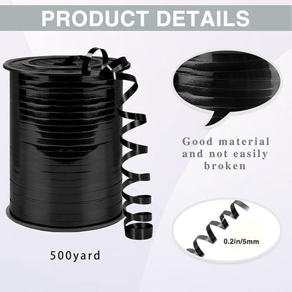 500 Yards Curling Ribbon, 1/5 Inch Shiny Black Ribbon, Balloon String, Party - Image 2