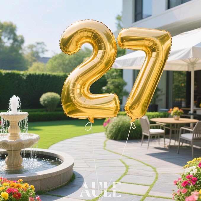 AULE 40 Inch Gold 27 Balloon Number Foil 0-9 Birthday Big Numbers | Birthday - Image 3