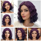 BUFASHION 14" Women Short Dark Purple Kinky Straight Cosplay Synthetic Wigs With Air Bangs 46 Colors Available (Ombre Dark Purple)