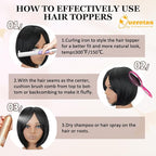 QUEENTAS Black Hair Topper for Women with Thinning Hair Pieces 6"*6"Large Coverage 360°3D Cover Silver Synthetic Short Bob with 5 Clips in Wiglets(Natural Black)