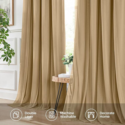 100% Blackout Curtains for Bedroom, Double Layer Khaki Curtains, Room Darkening - Image 6