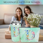 Personalized Gifts Monogrammed Birthday Gifts for Women, Boss Teacher Appreciation Christmas Initial 20 oz Tumbler, Makeup Bag Cup Ballpoint Pens Journal Notebook 6 Set, (Aesthetic Green Flower D)