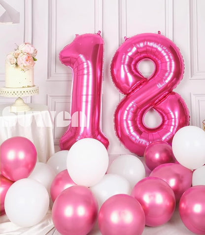 SUWEN 40 Inch Hot Pink Large 18 Number Balloons Big Foil Helium Number Balloons - Image 3