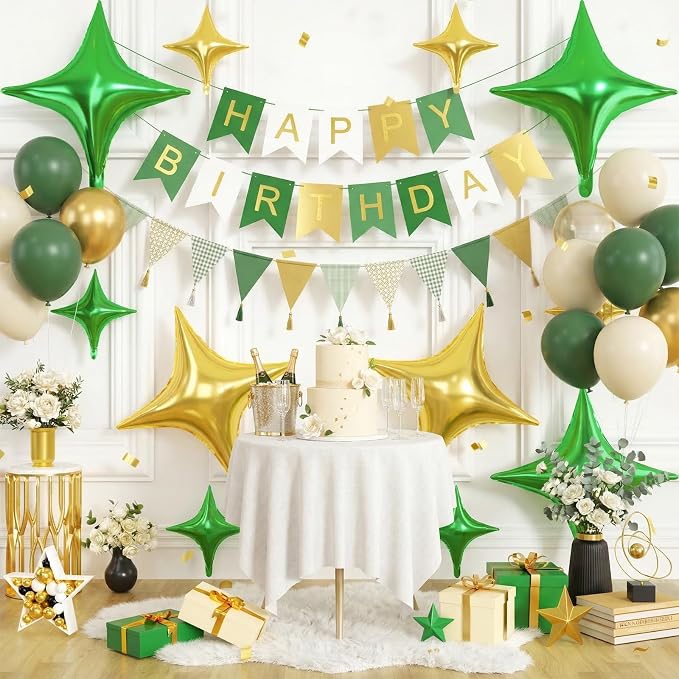 Green Gold Star Balloons, 26 Inch and 10 Inch Gold Stars Shaped Balloon - Image 6