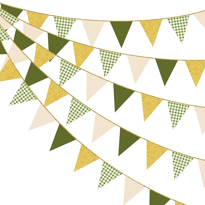Sage Green Gold Buffalo Plaid Pennant Banner Flag Olive Green Gold Hanging by pinkblume