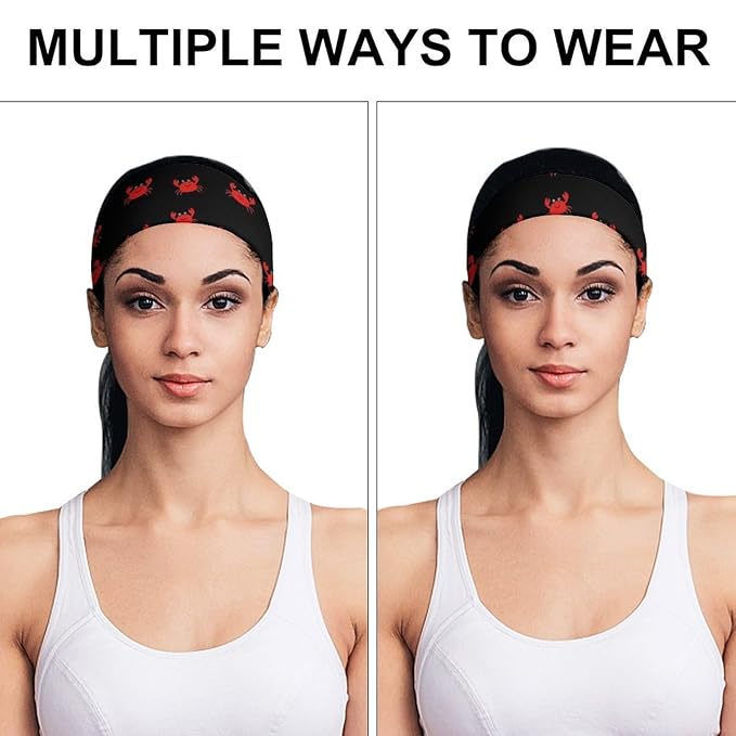 Headband, Sweatband Headbands for Running, Cycling, Football, Yoga, Cute Cartoon Crabs Hairband for Women and Men