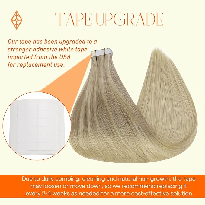 Full Shine Tape in Hair Extensions Human Hair Color 18/22/60 Blonde Tape in Extensions 12 Inch Invisible Seamless Extension Silky Straight Real Remy Skin Weft 20 Pcs 30 Grams