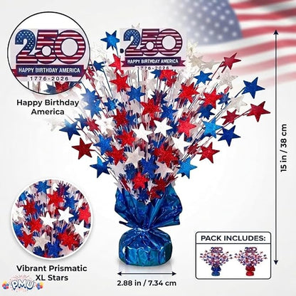 PMU 3 Pcs 250th Anniversary Patriotic Star Metallic Foil Spray Centerpiece Red - Image 5
