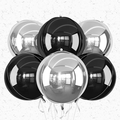 6Pcs Silver Black Round Foil Balloons, Giant 4D Round Ball Balloon, 22 Inch by Adorely