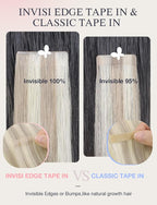 DOORES Invisi Edge Tape in Human Hair Extensions, Ash Blonde Highlighted Platinum Blonde 10 Injection Tape-ins with 10 Injection Tape-ins 50g 14 Inch, Injected Tape in Virgin Human Hair