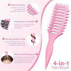 Curl Defining Brush, 4-in-1 Curly Hair Brush – Flexible Styling Brushes for Women and Men, Curls Detangling Hairbrush Featuring a Crescent Shape and Ultra-Smooth Bristles for Wet & Dry Hair - Pink