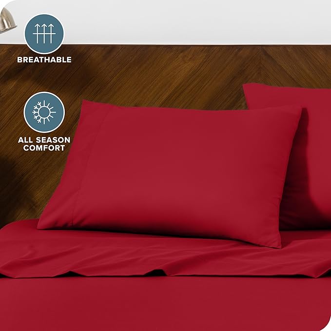 Bare Home Microfiber Pillow Cases - King 20x40 - Cooling Pillowcases - Double Brushed - Easy Care - Envelope Closure (King Pillowcase Set of 2, Red)