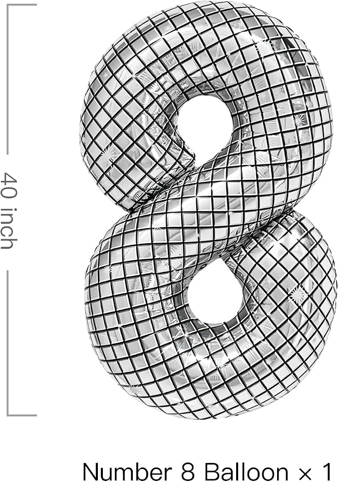 cocodino 40 Inch Disco Number Balloons Large Silver Disco Ball Print Number - Image 2