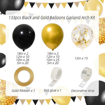 RUBFAC Black and Gold Balloons, 2026 Graduation Decorations 130pcs Black Metal - Image 2