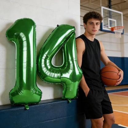 Number 14 Balloons 40 Inch for 14 41 Birthday Party Decorations, Dark Green | - Image 4
