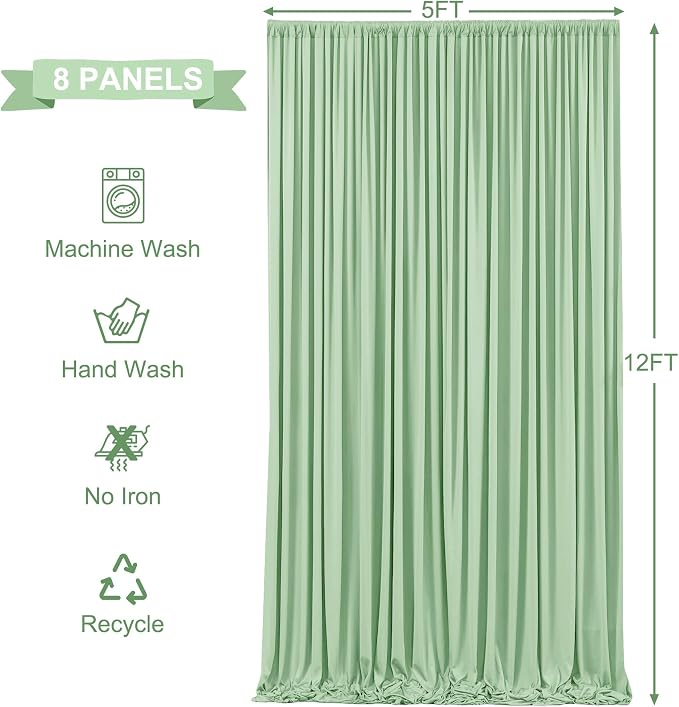8 Panels Sage Green Backdrop Curtains - Image 5
