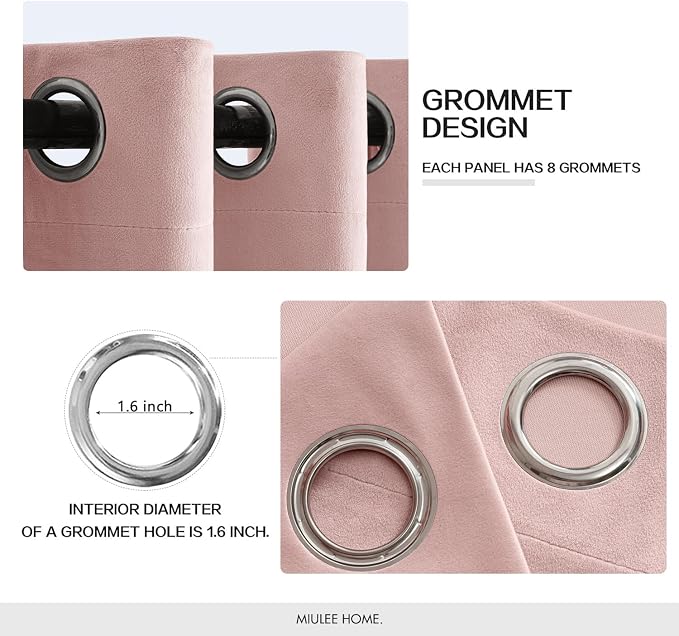 MIULEE Velvet Curtains Light Pink 52 x 90 Inch Length Set of 2 | Grommet Drapes - Image 2