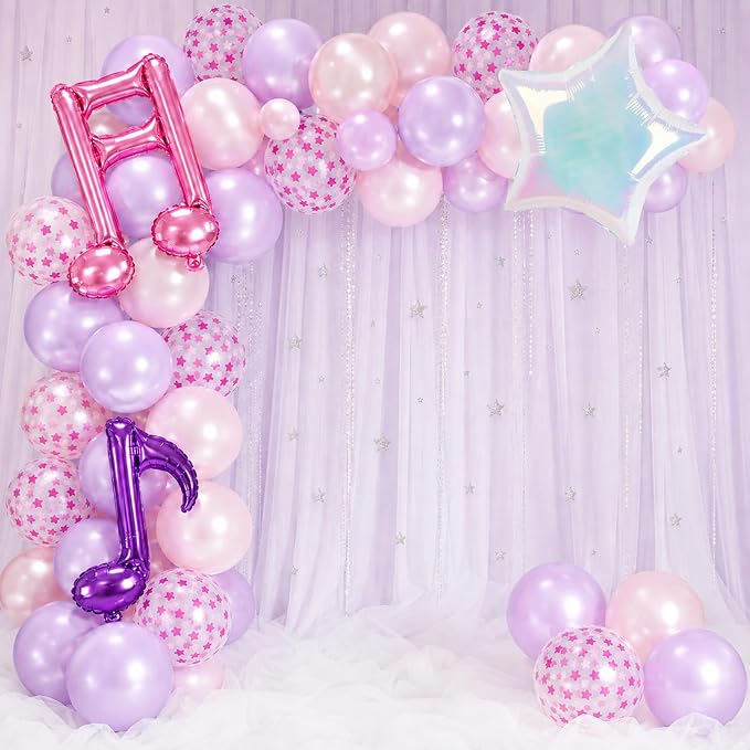 Pink Purple Music Note Iridescent Star Balloons - Image 3
