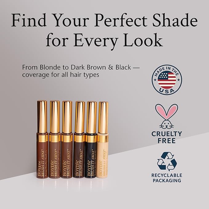 Boyd’s Brush It Away | Grey Hair Root Touch Up for Women & Men | Temporary Hair Color Mascara | Quick-Dry Water-Resistant Concealing Formula | Medium Brown, 4-Pack
